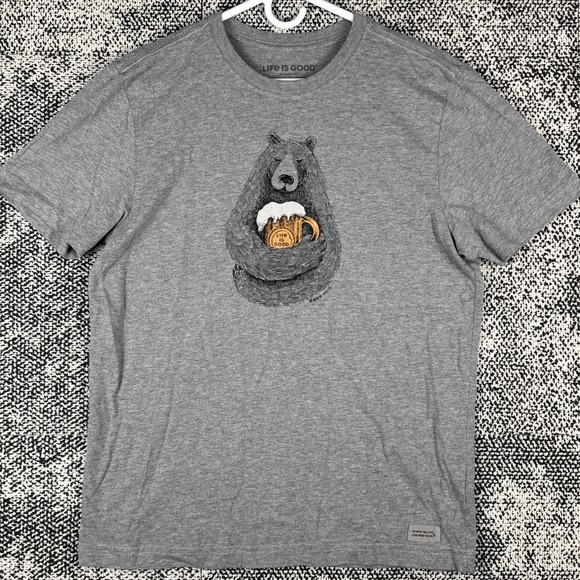 Life Is Good Crusher T Shirt Mens‎ Medium Short Sleeve Beer Hugger Gray - Picture 2 of 8